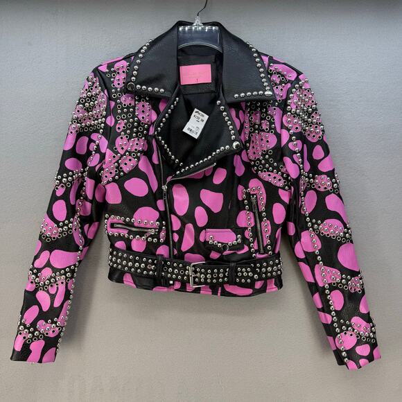 Azalea Wang Jackets & Blazers - Azalea Wang Faux Leather Jacket Women's S Pink Black Pink Leopard Studded Moto